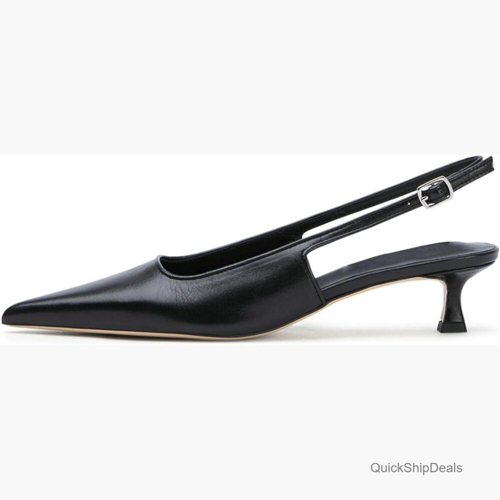 Synthetic Suede Kitten Heel Slingback Pumps with Pointed Toe